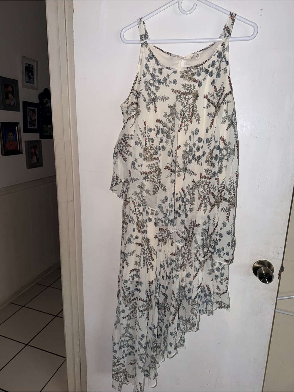 Cato Cream Floral Asymmetrical Layered Sundress with Green and Brown Botanicals